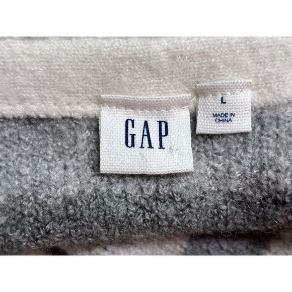GAP Stripe Wool Alpaca Knit Sweater Womens Size L Heather Grey Long Sleeves - Picture 3 of 8